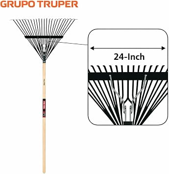 Truper TruPro Steel Leaf Rake, 24-Inch Head, 54-Inch Wood Handle - Garden Rakes Metal Heavy Duty - Yard Rakes - Lawn Rake for Leaves and Grass (Model EMX-24 / 30480)