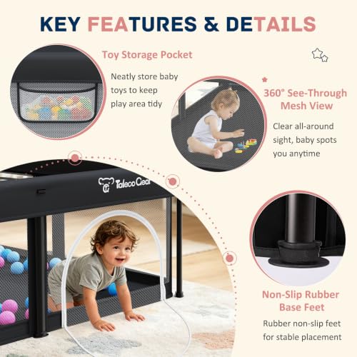 Image of TOREVSIOR Foldable Baby Playpen with Mat, 50 inchx50 inch Collapsible Play Pen for Babies and Toddlers, Indoor & Outdoor Kids Safety Play Pen, Portable Play Yard, Foldable Baby Playpen with 50 Ocean Balls