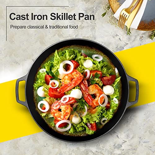 Edging Casting Pre-Seasoned Cast Iron Skillet, Large 15" Dual Handle Frying Pan For Bread, Baking,Pizza, Outdoor Cooking, Camping, Grill, Stovetop, Oven Safe Cookware #TOP5