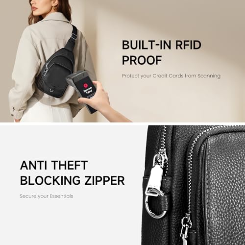 befen Anti Theft Genuine Leather Sling Bag for Women RFID Small Crossbody Bag Chest Bag Leather Fanny Packs for Travel2