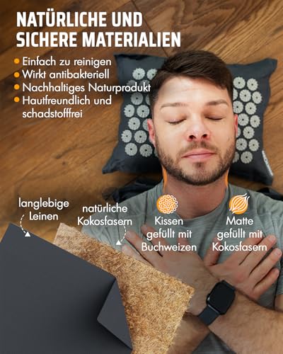 NEOLYMP Tappetino agopressione con cuscino, incluso attacco per sedia e funzione di trasporto (grigio/antracite) – tappetino massaggiante materassino relax tappeto agopressione tappetino agopuntura