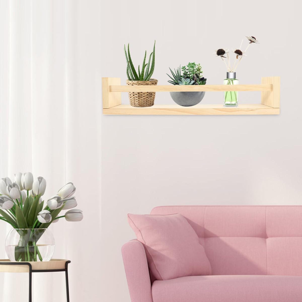 2pcs Rustic Wooden Wall Floating Shelves for Bedroom and Kitchen, Nordic Style Wall Mounted Storage Holder, Cosmetics and Spice Organizer for Home Décor