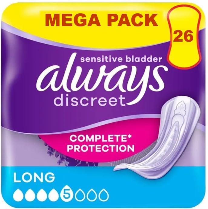 Always Discreet Women's Urinary Incontinence Pads Long 26 Towels