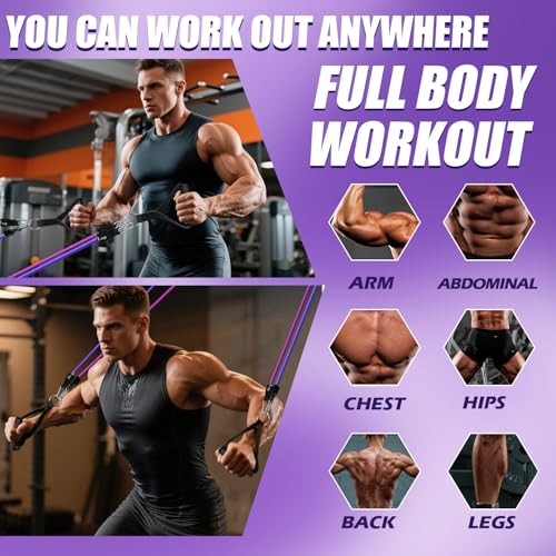 Image of WHATAFIT Resistance Bands, Exercise Bands, Workout Bands with Handles, Door Anchor and Ankle Straps, 5 Resistance Levels Fitness Bands for Strength Training, Physical Therapy, and Home Gym Equipment