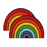 Nicola Spring Half Moon Coir Door Mats - 60 x 40cm - Rainbow - Pack of 2 - Decorative Indoor Front Door Floor Mat Entry Dirt Trapper Rug Outdoor Boot Scraper Non Slip Backing Doormat