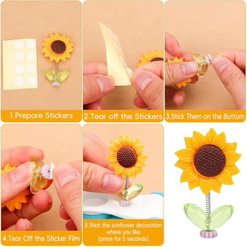 Image of 5Pcs Mini Sunflower for Car Dashboard 2.36 Inches Swinging Sun Flower Car Decor Self-Adhesive Cute Auto Ornaments Removable Auto Interior Accessories for Mirror, Vehicle Gadgets 2025