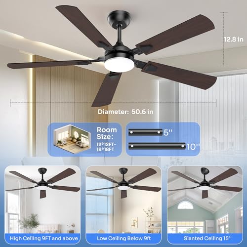 Crazypai Ceiling Fans with Lights, 52 Inch Modern Ceiling Fans with Lights and Remote Control, DC Reversible Motor, Noiseless, 3CCT, Ceiling Fan for Bedroom, Living Room, Apartment Indoor/Outdoor Use thumbnail 6