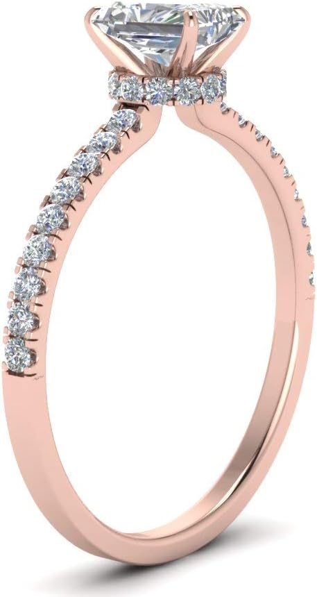 Choose Your Gemstone Radiant Shape 14k Rose Gold Plated Halo Engagement Ring Lightweight Office Wear Everyday Gift Jewelry Hidden Halo Petite Diamond CZ Ring : US Size 4 to 12