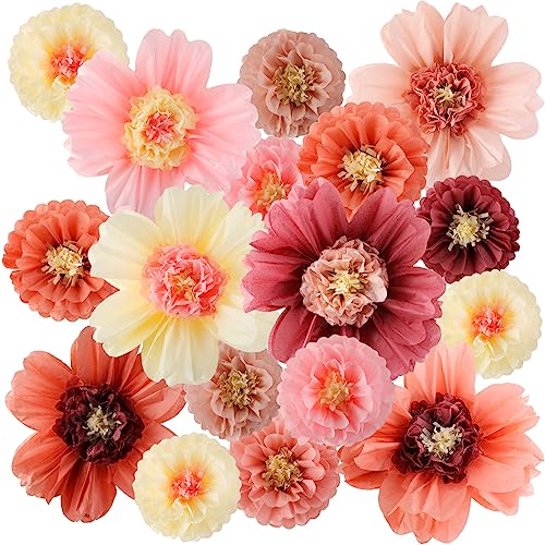 Image of Crowye 36 Pcs Large Colorful Tissue Paper Flowers Decorations Giant Fiesta Craft Crepe Paper Flowers for Wall Decor Backdrop Mexican Wedding Birthday Carnival School Party (10'' 20'',Vintage Color)