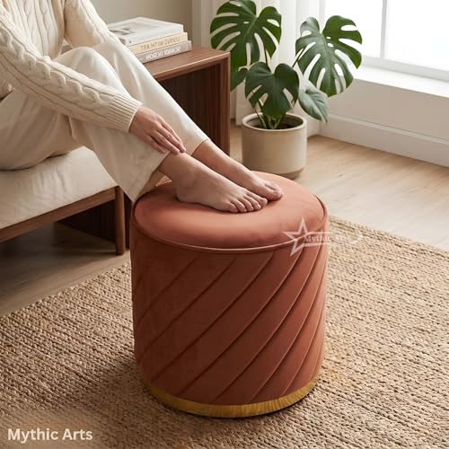 Image of Ottoman Stool, Puffy Stool, Sitting Stool, Modern Upholstered Round Ottoman, Dressing Table for Living-Coffee