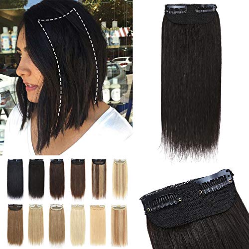 S-noilite Clip in Hair Extensions Human Hair One Piece 2 Clips 10Inch Clip in Hairpieces Thick Short Remy Hair Extension For Women with Thinning Hair Add Hair Volume 15g Natural Black