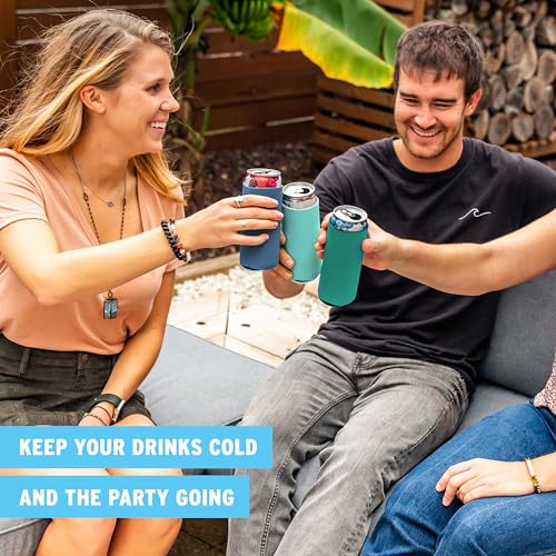 Image of Slim Can Cooler Sleeves (14-Pack) Soft Insulated Slim Can Coolers for White Claw Seltzer & Slim Beer - HTV Blanks for Vinyl Projects - Skinny Can Koolies Bulk - Tall Can Koolie - Can Cozy for Slim Can