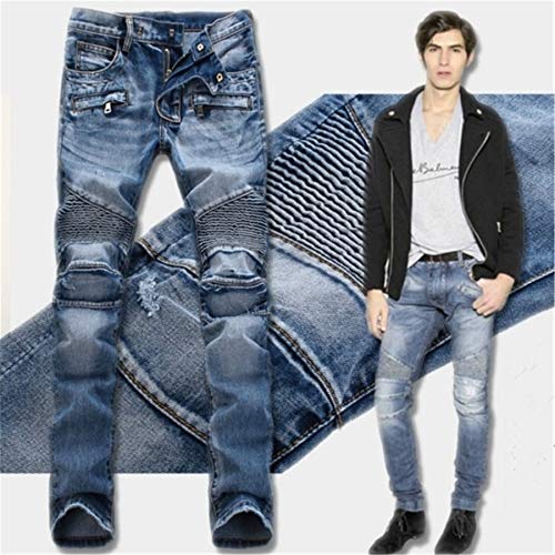 Andongnywell Men's Distressed Slim Fit Biker Jeans Ripped Stretched Denim Pants Destroyed Skinny Fit Zipper Trousers2