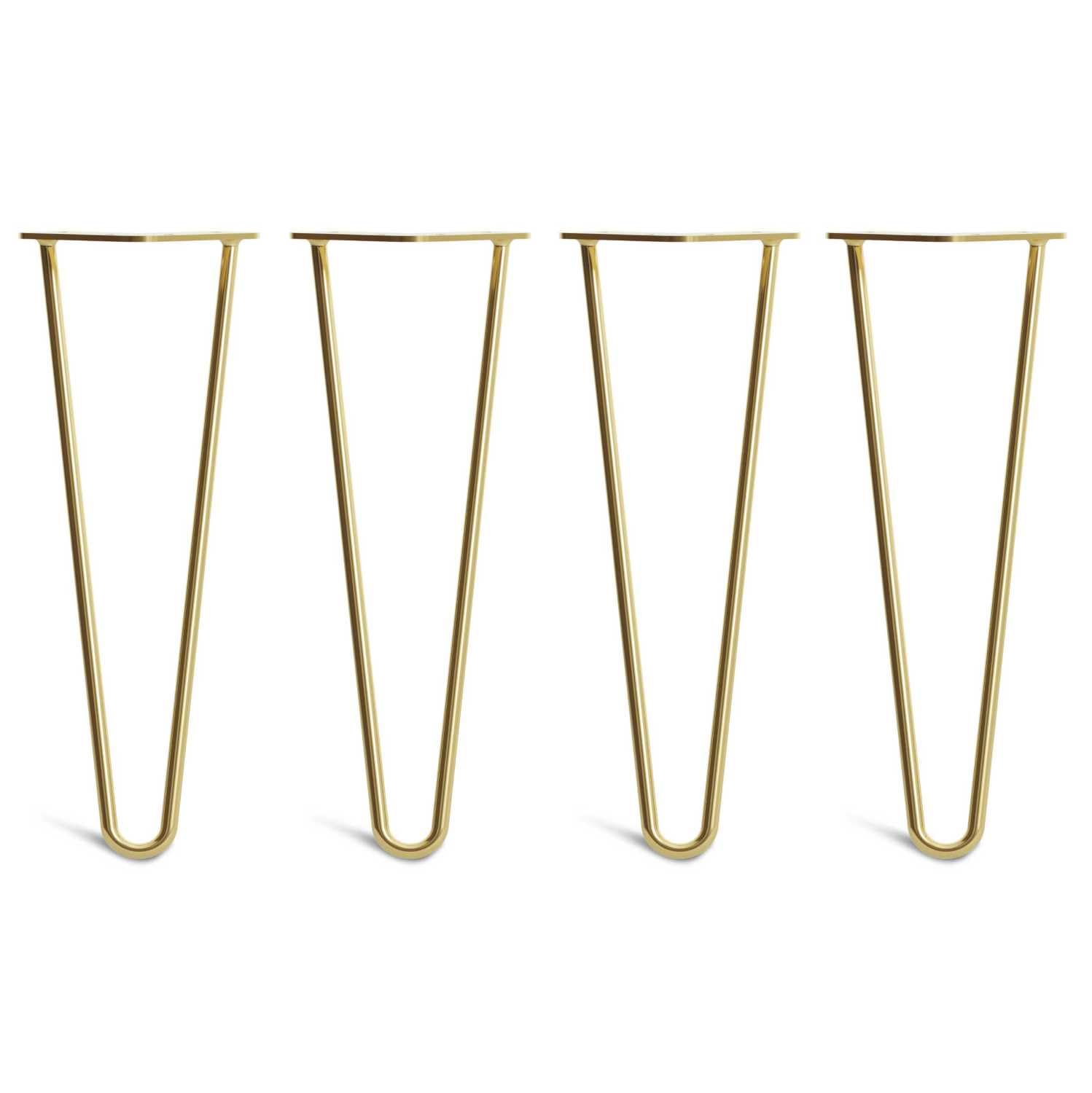 [HLC] 4 x Hairpin Table Legs – Superior Double Weld Steel Construction With Screws, Build Guide & Protector Feet Worth £8 Included! – 10mm Steel [14"/35cm,Brass]