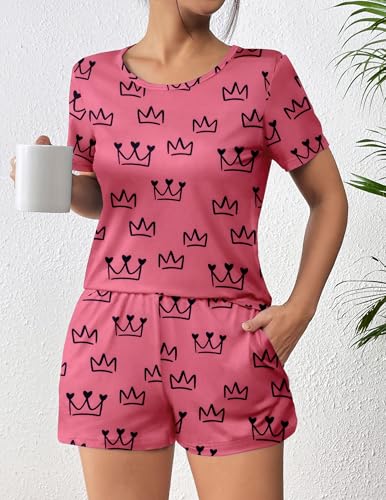 Image of Ekouaer Women's Pajama Sets Short Sleeve Pjs 2 Piece Top and Shorts Sleepwear Comfy Soft Lounge Sets with Pockets