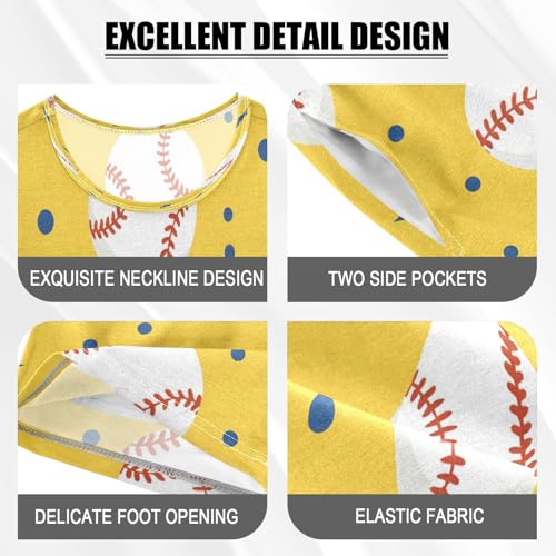 senya Short Sleeve Pajamas Sets Summer Cotton Sleepwear Baseballs Dotsstars Yellow Background4