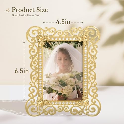 Image of DUENPY Metal 5x7 Photo Frame HD Glass Gold 1 Pack | Luxury Golden Metal Frame, Elegant Desktop Ornament, Perfect for Photo Display and Holiday Gifting