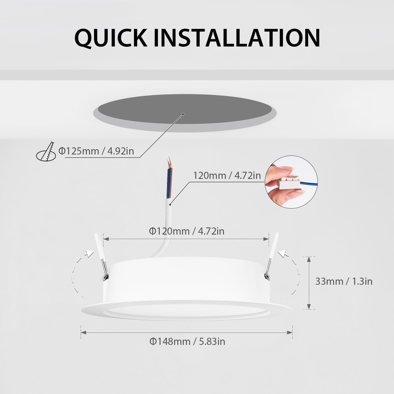 LVWIT Faretti LED da Incasso per Cartongesso, Faretto da Incasso 12W, 1320 Lumen, Faretti per Cartongesso, Luce Naturale 4000K, Faretti LED Soffitto, AC 220-240V, Diametro Foro Ø120-130mm, Set di 6