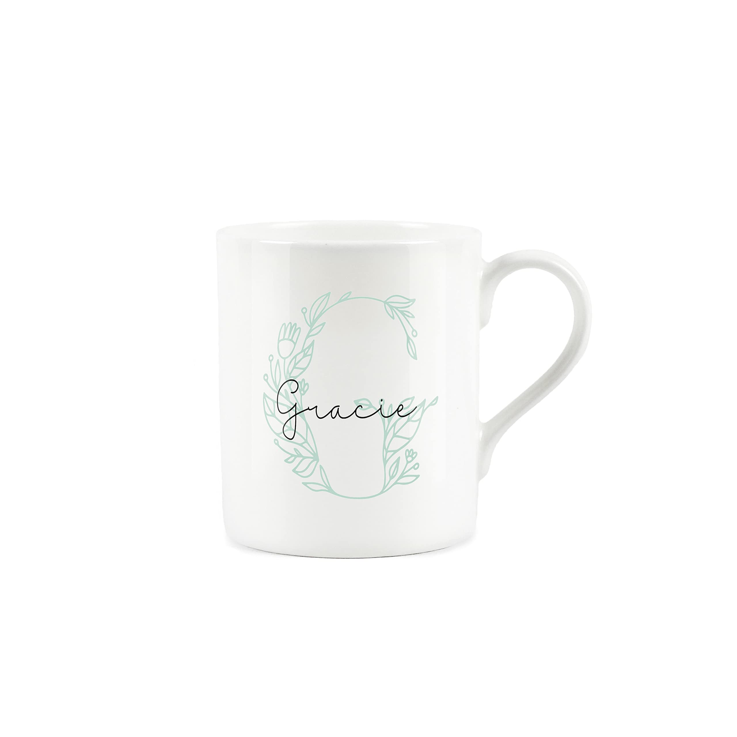 Personalised Mug, Gift Mug, Custom Bone China Mug, Floral Green Letter G Mug - Small Coffee Tea Mug Present Personalised Initial Gift