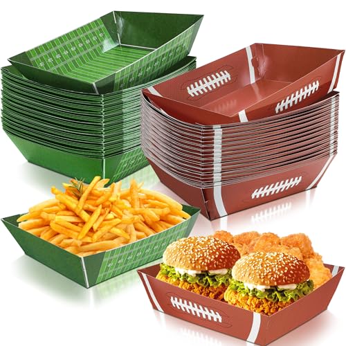 Sawowkuya FOOTBALL FOOD BOAT-123 36Pcs Football Party Supplies Food Boats Paper Disposable Serving Trays Bowls