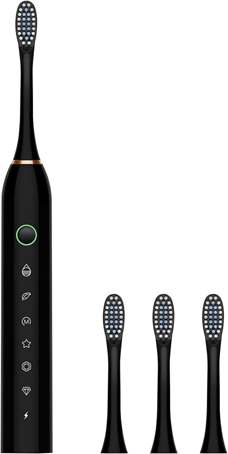 ARTSZY Spazzolino elettrico con 4 testine, 6 modalità di pulizia, timer intelligente, impermeabile IPX7, denti puliti delicati ed efficaci, spazzolino sonico ricaricabile for adulti (Color : White)