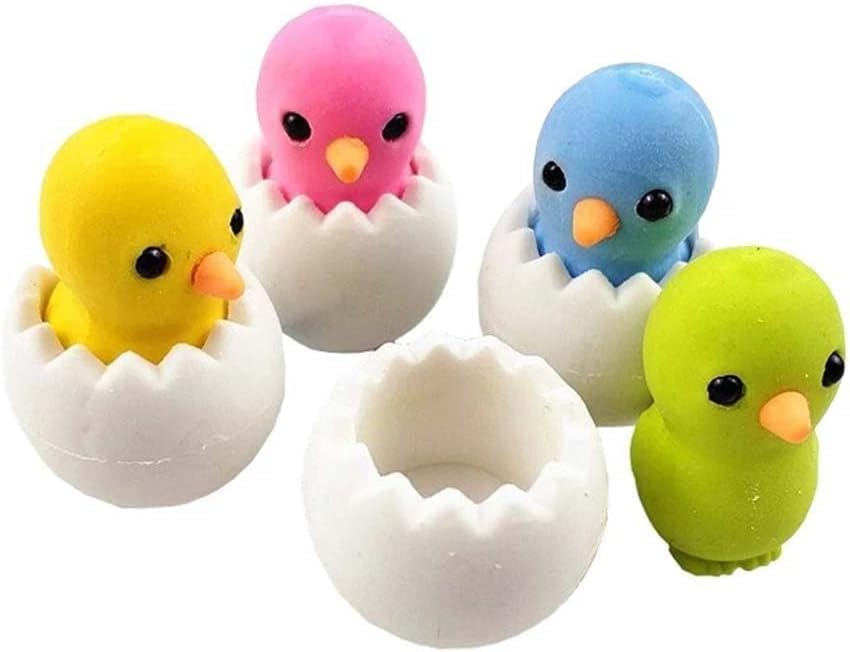 Image of AK Store (Pack of 4) 3D Cute Cartoon Shape Rubber Pencil Erasers, School Stationery for Kids, Boys Girls, Birthday Return Gifts (Chicken in Egg Shell)