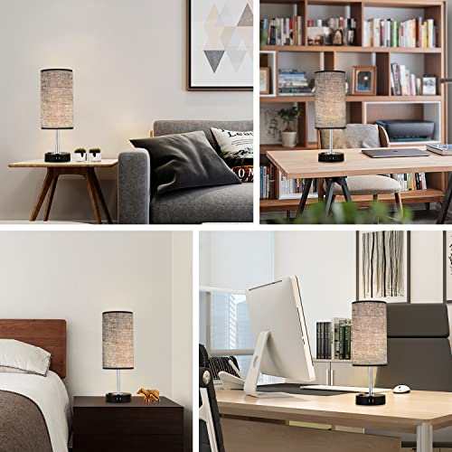 Spacrea Black Touch Table Lamp - Bedside Lamp With Usb Port And Ac Outlet, 3 Way Dimmable Touch Lamp Nightstand Lamp, Round Fabric Lampshade Bedroom Lamp Small Lamp For Bedroom Decor #TOP3