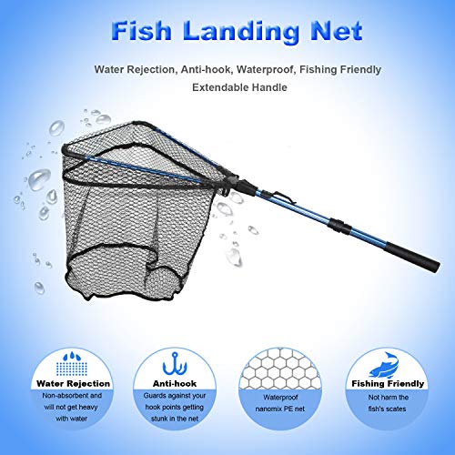 image for Thekuai Fishing Net Fish Landing Net, Foldable Collapsible Telescopic 