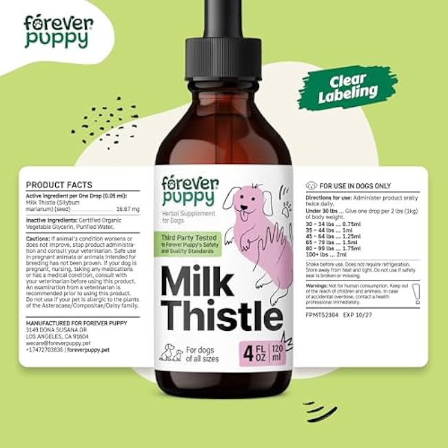 Forever Puppy Milk Thistle for Dogs - Liver Supplements for Dogs w/Milk Thistle Liquid Extract - Herbal Liver Support Drops for Large Medium Small Breed - Silymarin Vitamins and Supplements - 4 oz-VX4hLx02