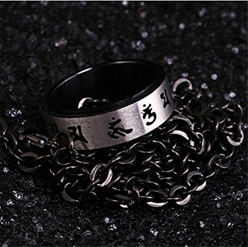 Hijones Unisex Stainless Steel Tibetan Buddhism Mantra Spinner Ring Band Black Size 10 #TOP2