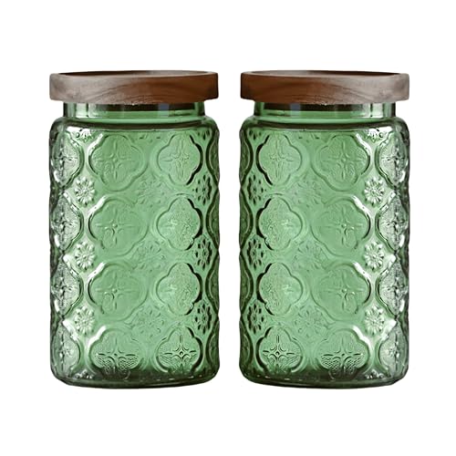 ANSQU Set of 2 Vintage Glass Storage Containers, Green Glass