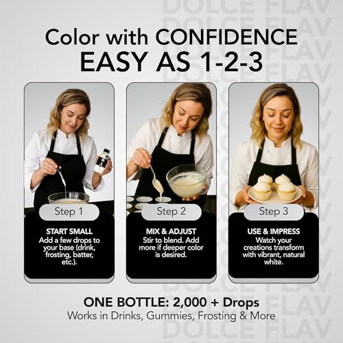 Image of Dolce Flav Natural White Food Coloring - 2 oz Liquid Whitening Dye from Palm Oil with Graduated Dropper | Water-Soluble | For Frostings, Fillings & Beverages | Kosher | Made in USA