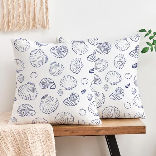 De-Mediocre Blue Pillow Covers Kid Seashells Summer Coastal and Beach Throw Pillow Covers Cute and Lovely Decorative Square Cushion Case for Sofa Bedroom Car 18x18 Inch