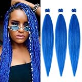 Blue Braiding Hair Pre stretched 16 Inch 3 Packs Pre-stretched Braiding Hair EZ Braid Yaki Texture Synthetic Hair Extensions for Crochet Box Braids