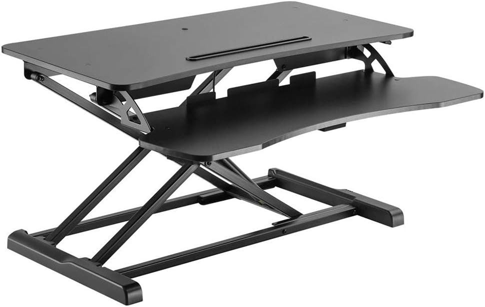 Flash Deals - 50% OFF Monoprice Sit-Stand Riser Workstation Desk Converter - Black (31.5 x 15.7in) Table Top for Single Display, Height Adjustable 4.2-19.7 Max, Optimized for Cubicles - Workstream Collection