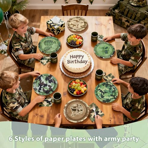 Image of 60Pcs Camo Army Birthday Party Paper Plates 7 Inch Disposable Heavy Duty Camo Military Dessert Plates Camouflage Military Decorations for Soldier Boys Men Army Hunting Birthday Party Supplies