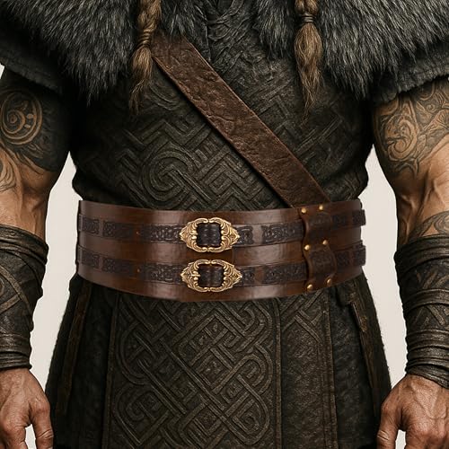Medieval Viking Wide Belt - Renaissance Faux Leather Pirate Belt Pouch for Men & Women LARP, Halloween, Cosplay Party