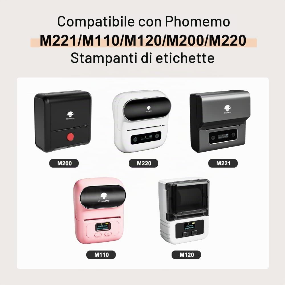 Phomemo M110/M220/M221/M200/M120/M100/M108/M150/M250/M260 Etichette autoadesive colorate 40 x 30 mm (1,57" x 1,18"), 6 rotoli di carta per etichette termiche colorate per stampanti per etichette