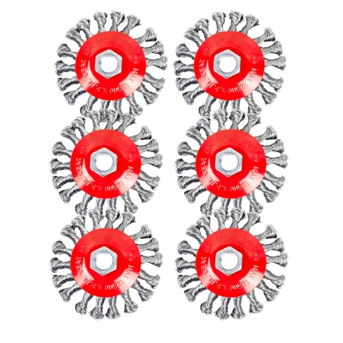 Image of 4in Wire Wheel Brush for Angle Grinder,Wire Cup Brush 5 /8-11 hub-6p | Twisted 0.021 inch Carbon Steel Wire Wheels for Angle Grinder Attachment, Metal Rust Paint Weld Burrs Removal