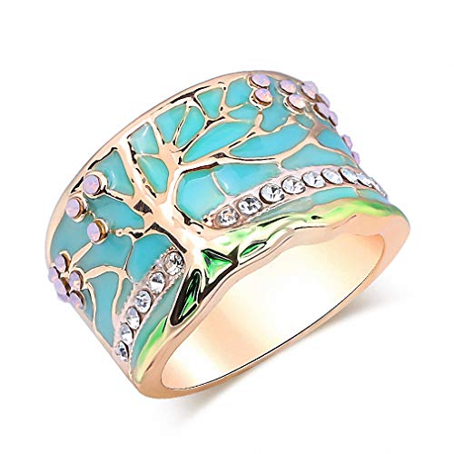 Lucky Flower Tree Rings Gold Pink Opal Green Enamel Wide Ring for Woman Party Crystal Vintage Jewelry Z0006 10