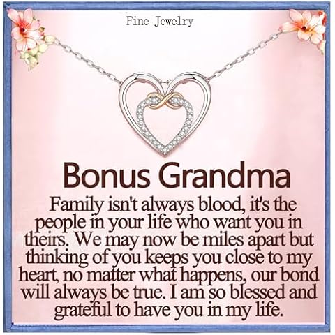 Gifytel Bonus Grandma Gifts From Granddaughter, Bonus Grandmother Necklace, Rose Gold Infinity Eternal Heart, CZ Silver Pendant Necklace, Birthday Gifts Jewelry for Women, Mothers Day Gift Cover