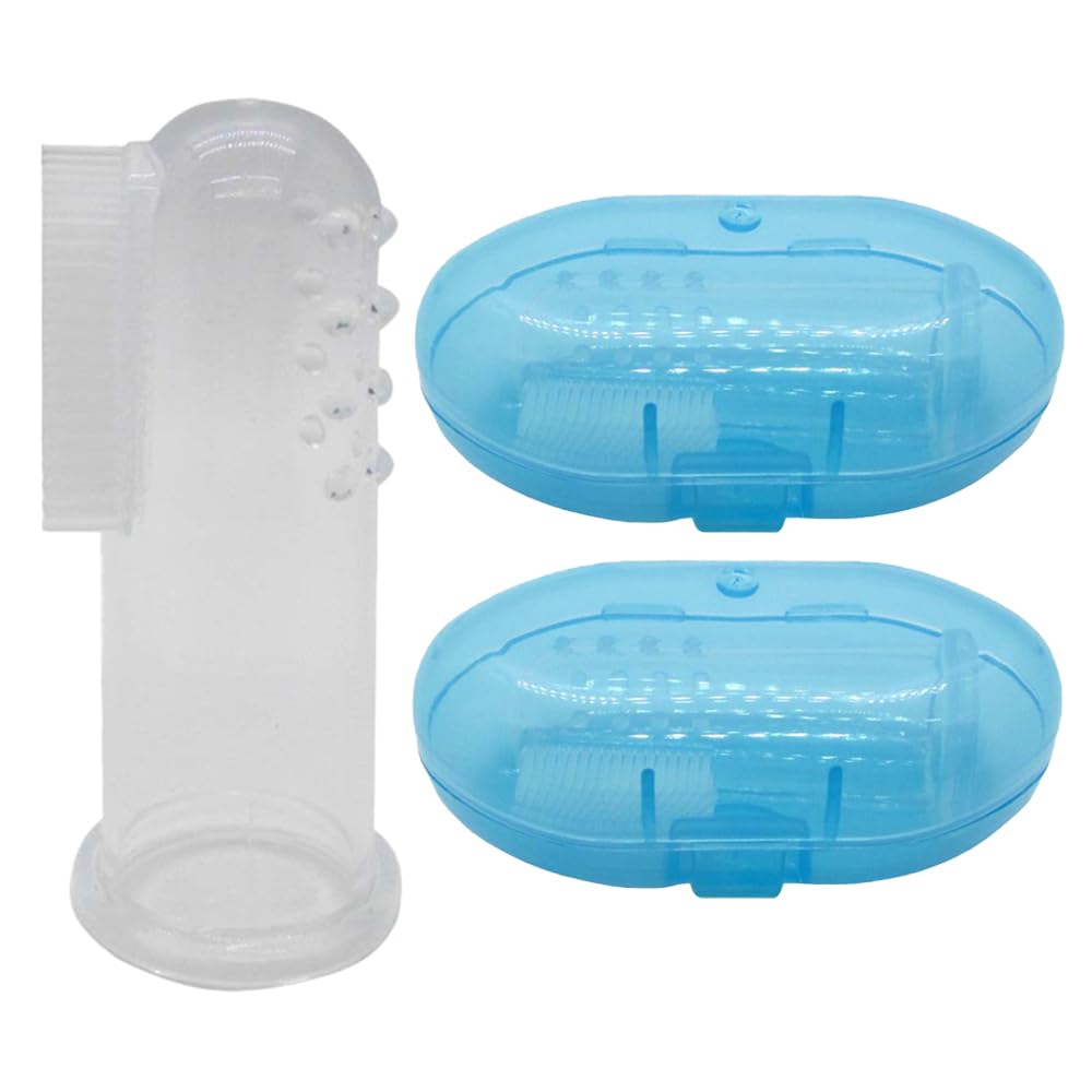Gadgetime USA Baby-Fingerzahnbürste (2er-Set) – Silikon-Baby-Zahnbürste mit 2 Hüllen in Blau – Kleinkind-Trainingszahnbürste – Mundmassagegerät für Neugeborene – einfache Mundhygiene für Kinder