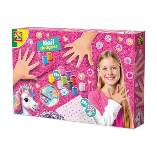 SES Creative 14729 Unicorn Nail Designer Kit from 6 Years + Includes Nail Polish and Decorative Stones – Perfect for Nail Creations