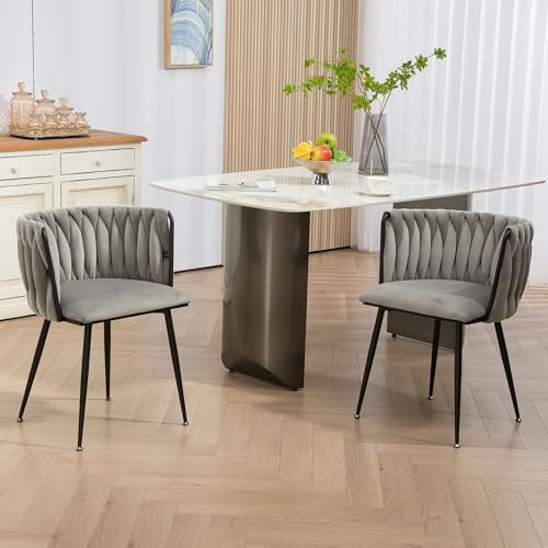 VSOGA Juego de 2 sillas de comedor de terciopelo con patas de metal doradas, diseño tejido a mano y acolchado suave, para comedor, salón y dormitorio