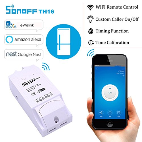 Sonoff TH16 WiFi Smart Switch Inteligente Interruptor Remoto controlador Inteligente de Temperatura y Sensor de Humedad para Hogar Inteligente,Módulo de Conmutador con Aplicación Para iOS & Android