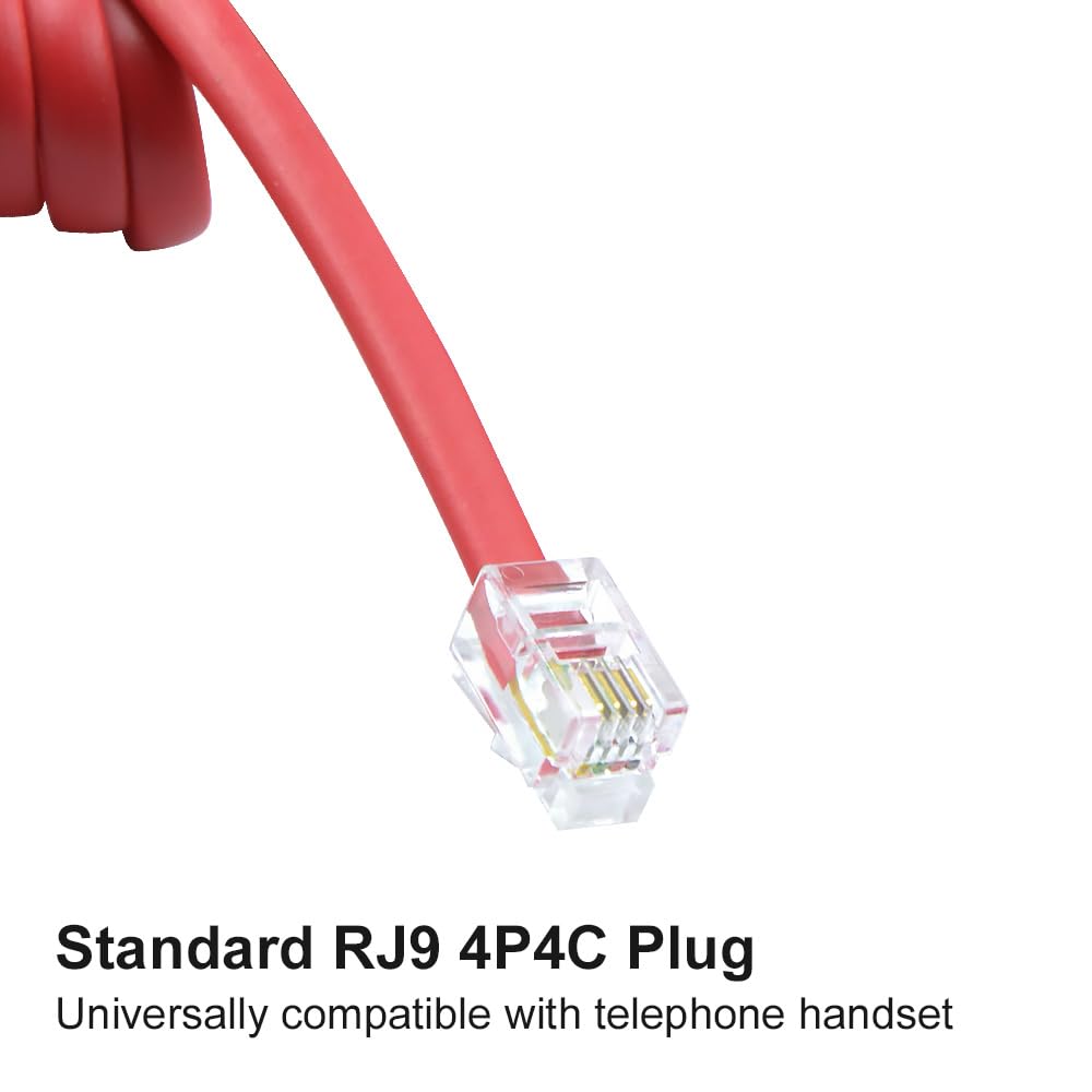 Cables de teléfono sin enrollar de 6.5 pies (enrollados de 1 pie) con conectores RJ9 4P4C para teléfono fijo, rojo, paquete de 2, compatibles universalmente, AV04904