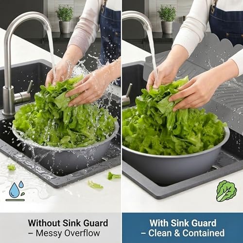 Image of Splash Guard For Kitchen Sink, Sink Guard For Kitchen With Waterproof Barrier, Silicone Anti Splash Sink Edge Guard, Sink Water Protector (Grey, 20x7.4 inches)