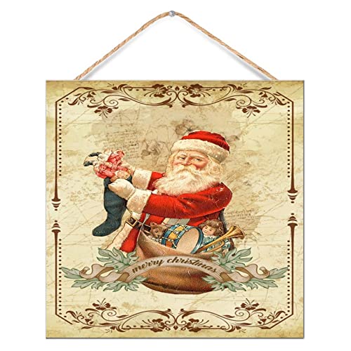 Décoration murale Old Time Santa cadeau en bois suspendre 30cm
