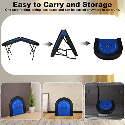 Vilobos Poker Table Foldable 6-8 Players Folding Poker Table Fully Assembled Casino-Style Texas Hold'em Poker Table With Faux Leather Padded Rails And Cup Holders, Blue #TOP4