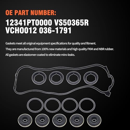 Image of HiSport Engine Valve Cover Gasket Set - Compatible with Honda 1990-1997 Accord 2.2L 1995-1997 Odyssey 2.2L 1992-1996 Prelude 2.2L Compatible with Isuzu 1996-1997 Oasis 2.2L- Replace VS50365R
